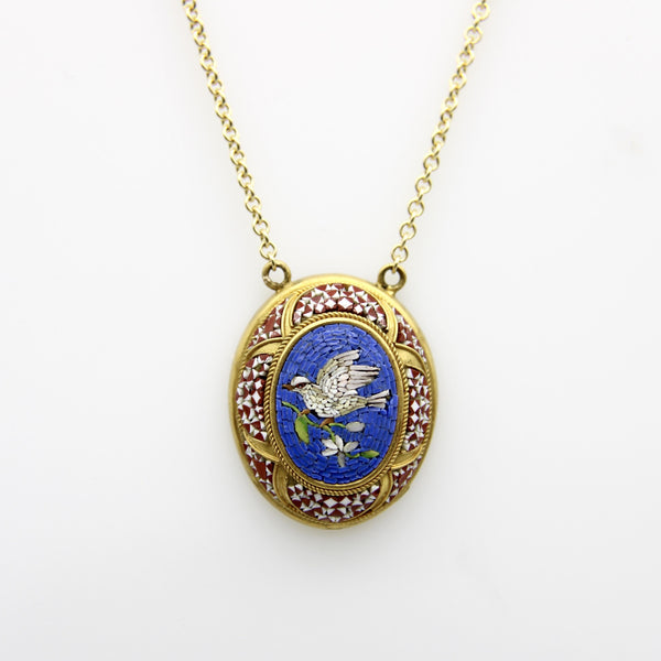 18K Gold Micro-Mosaic Peace Dove Necklace Kirsten's Corner 