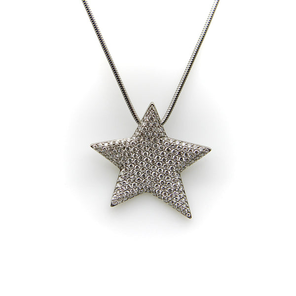 Vintage Platinum Diamond Micro Pave Star on Snake Chain Necklace Kirsten's Corner 