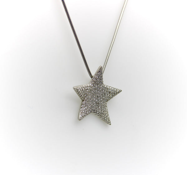 Vintage Platinum Diamond Micro Pave Star on Snake Chain Necklace Kirsten's Corner 