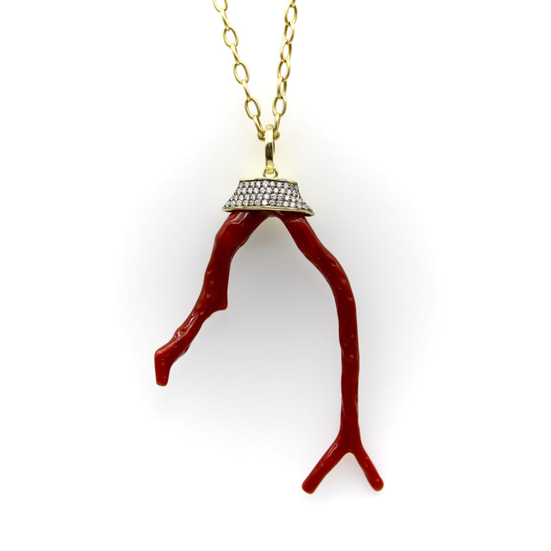 18K Gold Signature Branch Coral and Diamond Studded Pendant Kirsten's Corner 