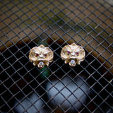 14K Gold Signature Pair of Victorian Revival Gargoyle Earrings with Diamonds Earrings Kirsten's Corner 