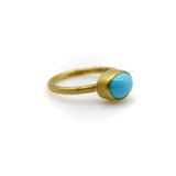 24K Gold Handmade Persian Turquoise Cabochon Ring ring Kirsten's Corner 