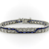 Art Deco Diamond and Sapphire Line Bracelet with Zig-Zag Pattern Bracelet Kirsten's Corner 
