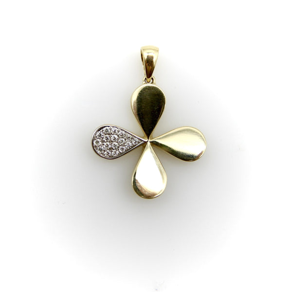 14K Gold Lucky Four-Leaf Clover Charm with Pave Diamonds Kirsten's Corner 