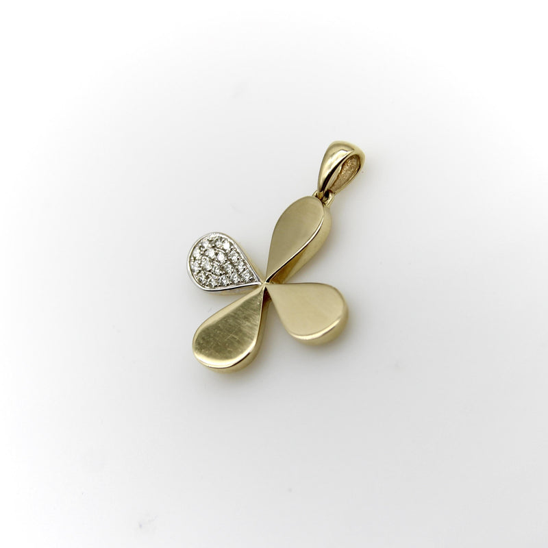 14K Gold Lucky Four-Leaf Clover Charm with Pave Diamonds Kirsten's Corner 