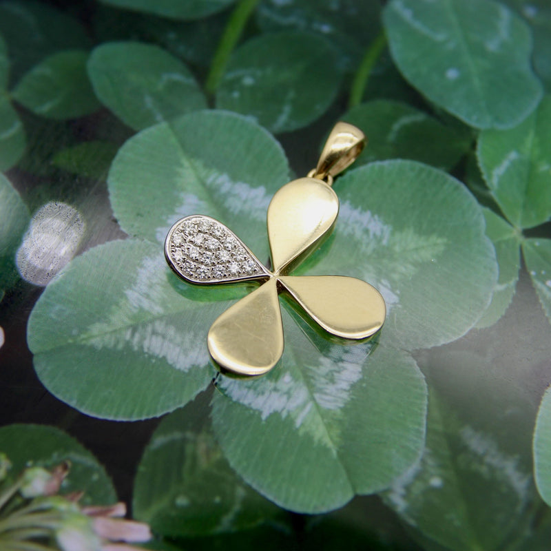 14K Gold Lucky Four-Leaf Clover Charm with Pave Diamonds Kirsten's Corner 