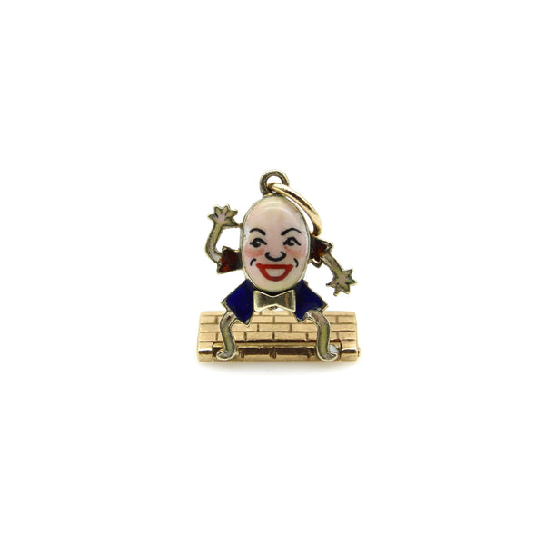 Vintage 9K Gold Enamel Articulated Humpty Dumpty Charm or Pendant Charm Kirsten's Corner 