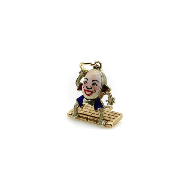 Vintage 9K Gold Enamel Articulated Humpty Dumpty Charm or Pendant Charm Kirsten's Corner 