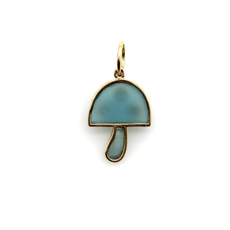 14K Gold Magic Mushroom Pendant with Blue Chalcedony and Inset Sapphires Kirsten's Corner 