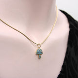 14K Gold Magic Mushroom Pendant with Blue Chalcedony and Inset Sapphires Kirsten's Corner 