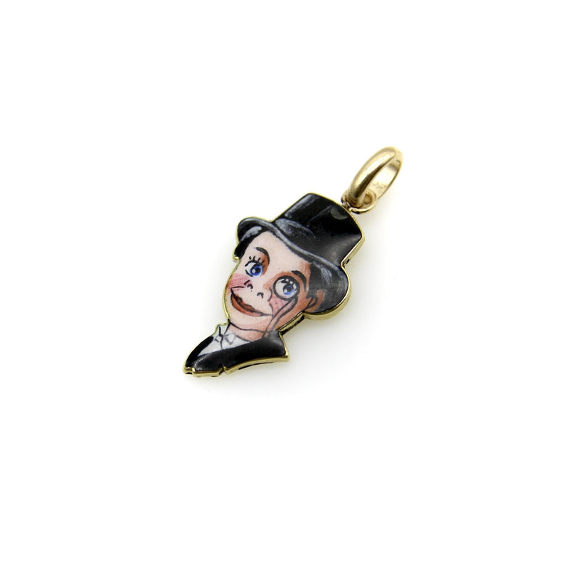 Retro 14K Gold Enamel Charlie McCarthy Puppet Charm Kirsten's Corner 