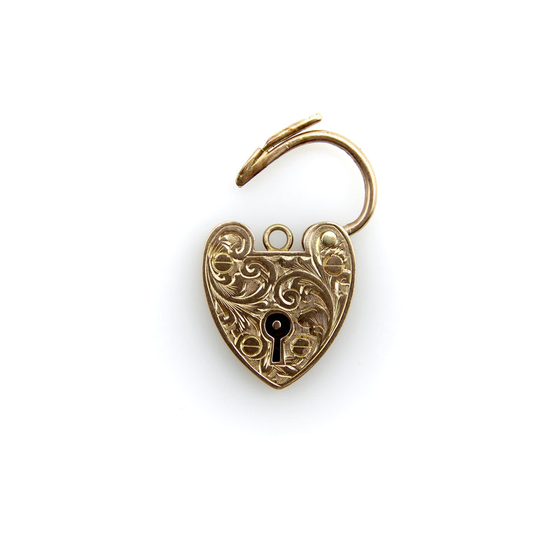 Edwardian 9K Gold Hand Engraved Heart Padlock Kirsten's Corner 