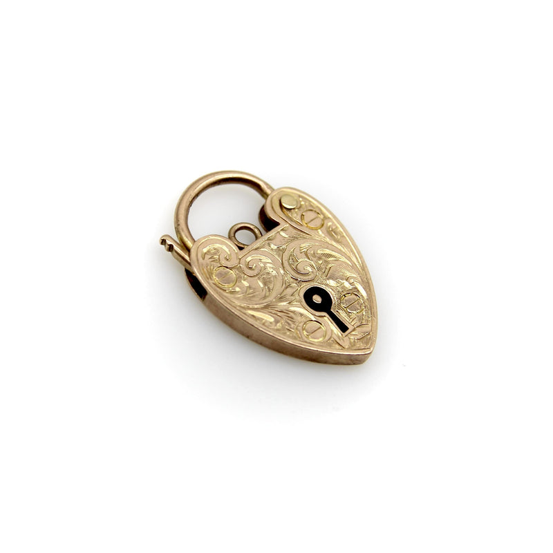 Edwardian 9K Gold Hand Engraved Heart Padlock Kirsten's Corner 