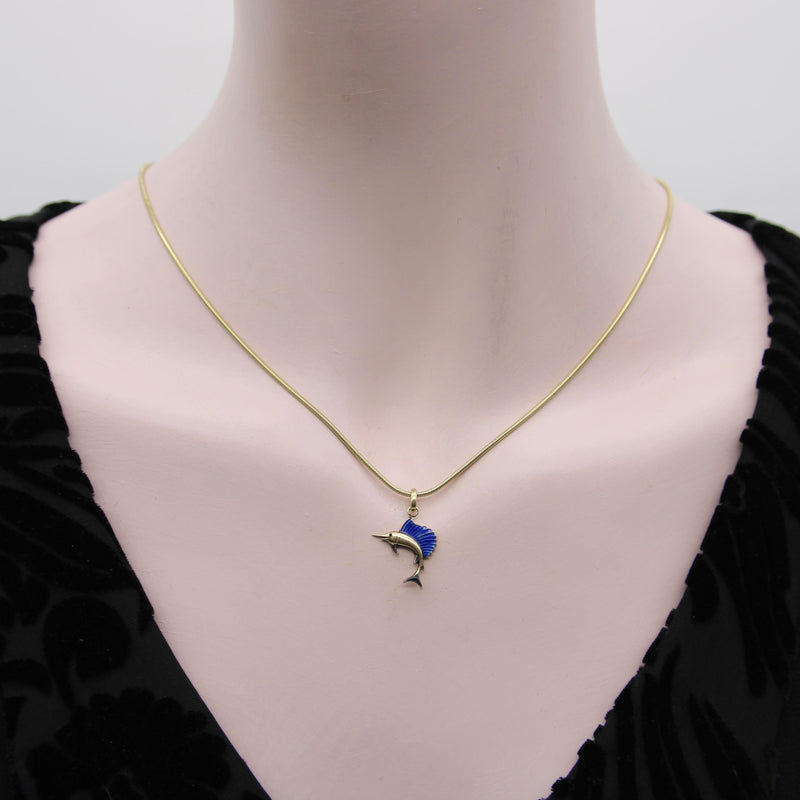 Retro 14K Gold Enameled Swordfish Pedant Kirsten's Corner 