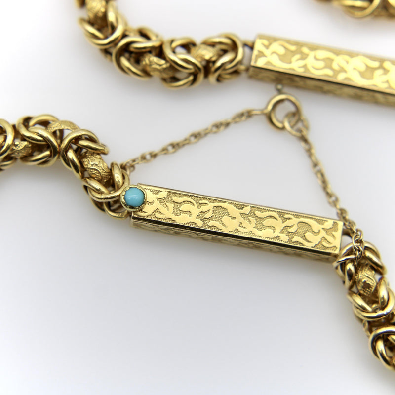 Victorian 14K Gold Fancy Link Long Guard Chain with Embossed Details Kirsten's Corner 