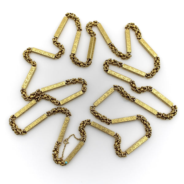 Victorian 14K Gold Fancy Link Long Guard Chain with Embossed Details Kirsten's Corner 