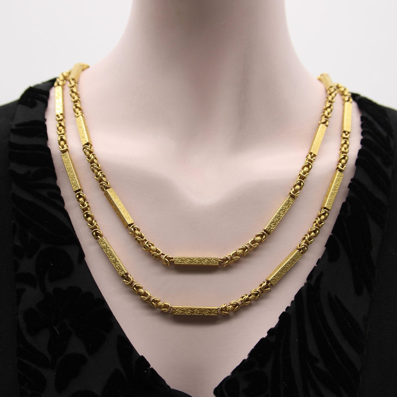 Victorian 14K Gold Fancy Link Long Guard Chain with Embossed Details Kirsten's Corner 