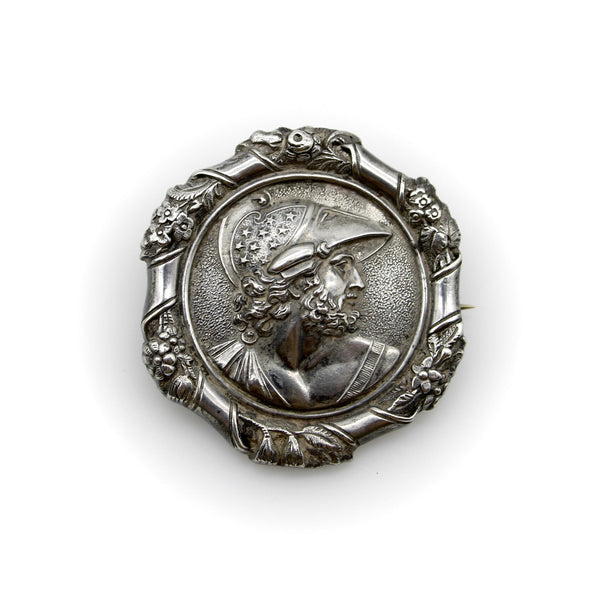 Victorian Sterling Silver Helmeted Greek Warrior God Brooch Kirsten's Corner 