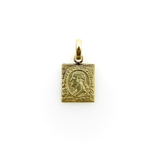 14K Gold Miniature Washington 2 Cent Stamp Charm Kirsten's Corner 