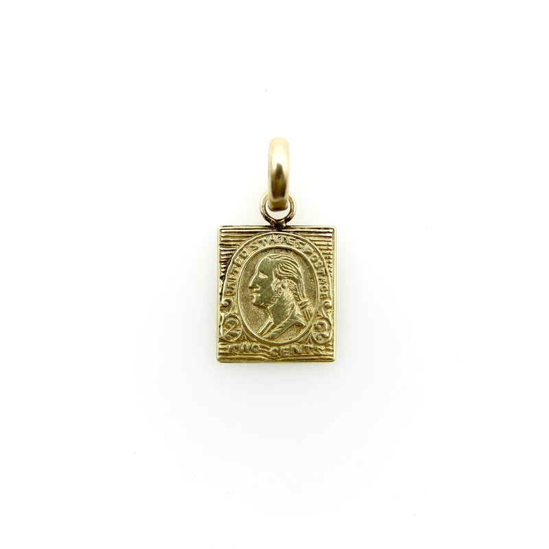 14K Gold Miniature Washington 2 Cent Stamp Charm Kirsten's Corner 