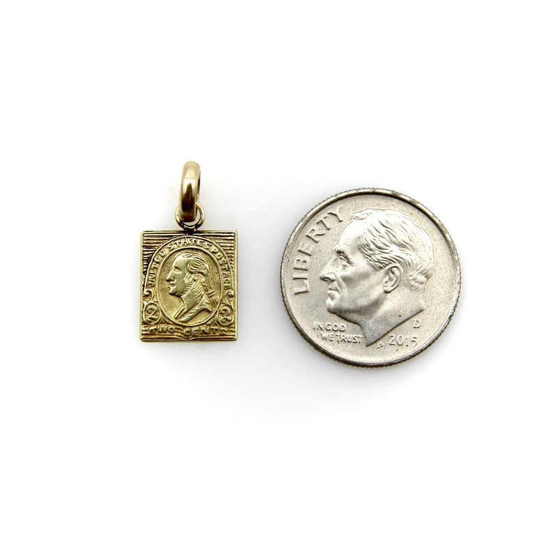 14K Gold Miniature Washington 2 Cent Stamp Charm Kirsten's Corner 