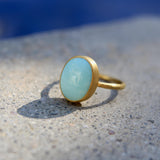 24K Gold Handmade Robin’s Egg Blue Persian Turquoise Cabochon Ring ring Kirsten's Corner 