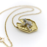 McTeigue Diamond Emerald Platinum 18k Gold Frog on Lily Pad Necklace McTeigue 