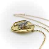 McTeigue Diamond Emerald Platinum 18k Gold Frog on Lily Pad Necklace McTeigue 