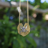 McTeigue Diamond Emerald Platinum 18k Gold Frog on Lily Pad Necklace McTeigue 