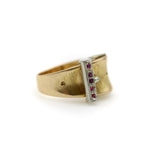 Vintage 18K Gold and Ruby Italian Buckle Ring ring Kirsten's Corner 