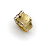 Vintage 18K Gold and Ruby Italian Buckle Ring ring Kirsten's Corner 
