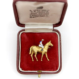 Edwardian 18k Gold Equestrian Jockey and Horse Enameled Brooch Brooch Kirsten's Corner 