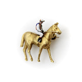 Edwardian 18k Gold Equestrian Jockey and Horse Enameled Brooch Brooch Kirsten's Corner 