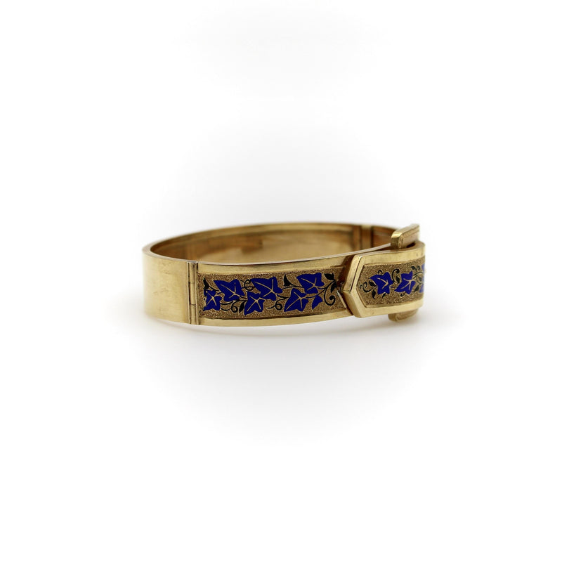 14K Gold Victorian Enameled Blue Ivy Buckle Bracelet Kirsten's Corner 