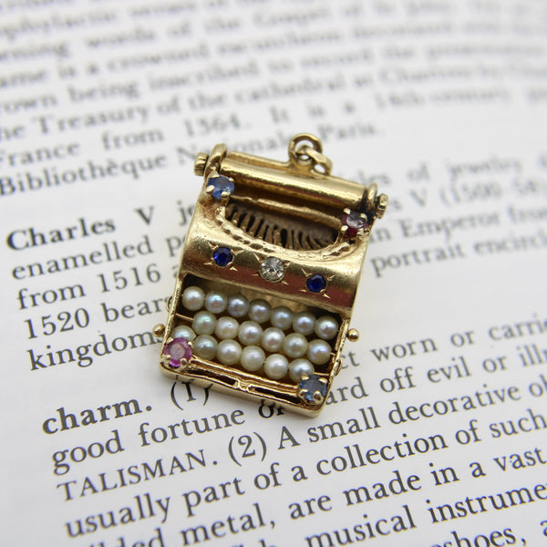 Vintage 14K Gołd Novelty Typewriter Charm with Gemstones Kirsten's Corner 