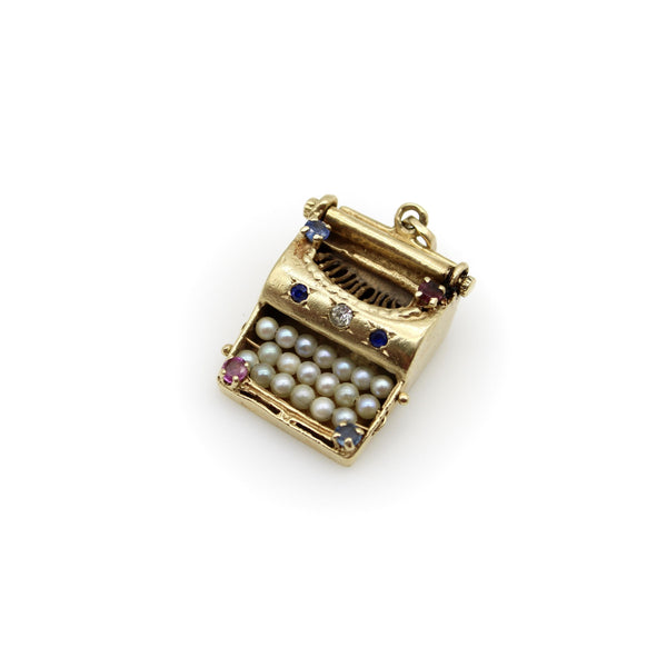 Vintage 14K Gołd Novelty Typewriter Charm with Gemstones Kirsten's Corner 