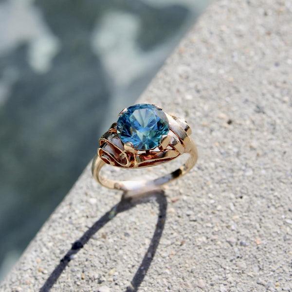 14K Gold Retro Blue Zircon Ring Kirsten's Corner 