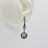 18K Gold Art Deco Diamond and Enamel Dangle Earrings Kirsten's Corner 