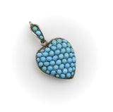 Victorian Sterling Silver Pave Turquoise Heart-Shape Locket Pendant Kirsten's Corner 
