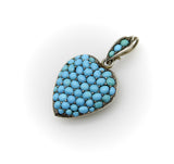 Victorian Sterling Silver Pave Turquoise Heart-Shape Locket Pendant Kirsten's Corner 