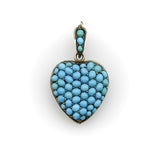 Victorian Sterling Silver Pave Turquoise Heart-Shape Locket Pendant Kirsten's Corner 
