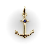 14K Gold Signature Anchor Charm with Sapphire