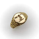 14K Gold Victorian Signet Ring with Arm Holding Sword Intaglio ring Kirsten's Corner 
