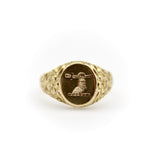 14K Gold Victorian Signet Ring with Arm Holding Sword Intaglio ring Kirsten's Corner 