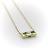 Signature 18K Gold Emerald and Diamond Bar Pendant Necklace Necklace Kirsten's Corner 