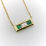 Signature 18K Gold Emerald and Diamond Bar Pendant Necklace Necklace Kirsten's Corner 