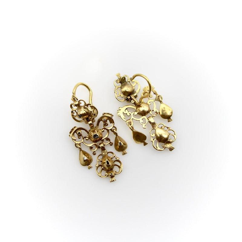 Georgian 18K Gold Sequilé Diamond Earrings from Portugal Earrings Kirsten's Corner 