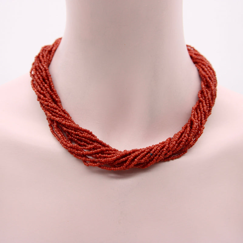 Multi-Strand Deep Red Coral Bead Necklace with 14K Gold Clasp Necklace Kirsten's Corner 