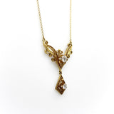Victorian 14K Gold Filigree and Old European Cut Diamond Pendant Necklace Necklace Kirsten's Corner 