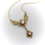 Victorian 14K Gold Filigree and Old European Cut Diamond Pendant Necklace Necklace Kirsten's Corner 